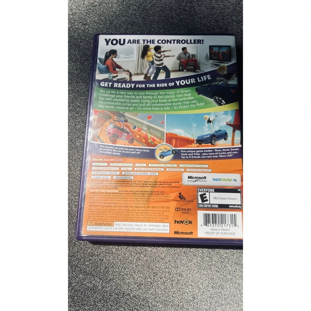 Microsoft Kinect Joy Ride Xbox 360 NTSC Purple Case Racing Game Rated E
